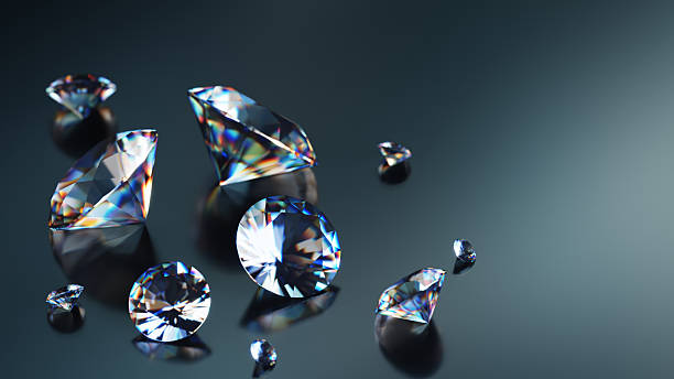 Shiny Diamonds On A Dark Reflective Surface With Brilliant Facets And Sparkling Reflections